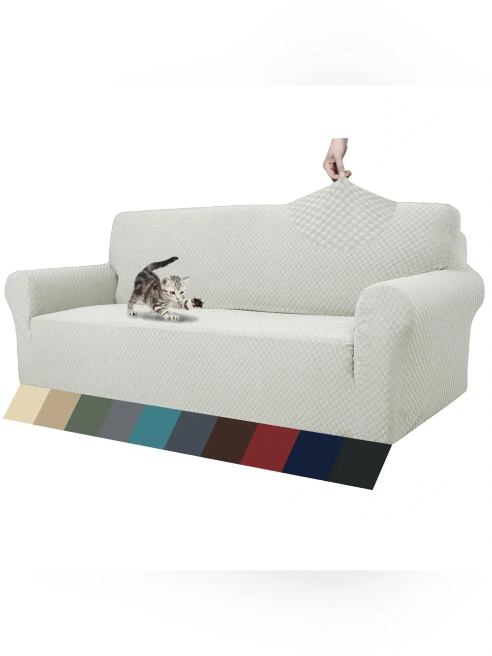Stretch Sofa Slipcover Ivory Jacquard Fabric 92in-115in